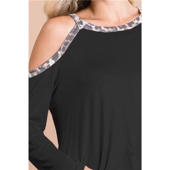 ✨NWT BiBi Jersey Knit Cold Shoulder Top with Leopard Neck - Picture 3 of 3